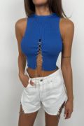 Taş Detay Dekolteli Crop Bluz resmi